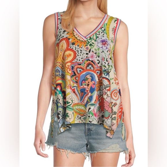 JOHNNY WAS‎ Janie V-Neck Tank Tunic Top Paisley Size L NWT - Picture 4 of 13